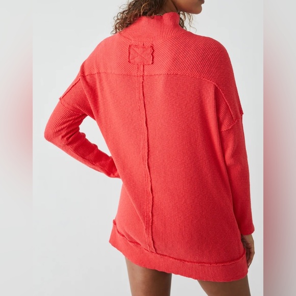 Free People We the free Mock Neck long Sleeve Casey Tunic Top in Red/Orange - Picture 4 of 12